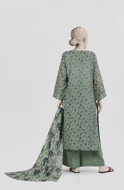 Mtj 3 PIECE PRINTED LAWN SUIT- Green (UNSTITCHED)