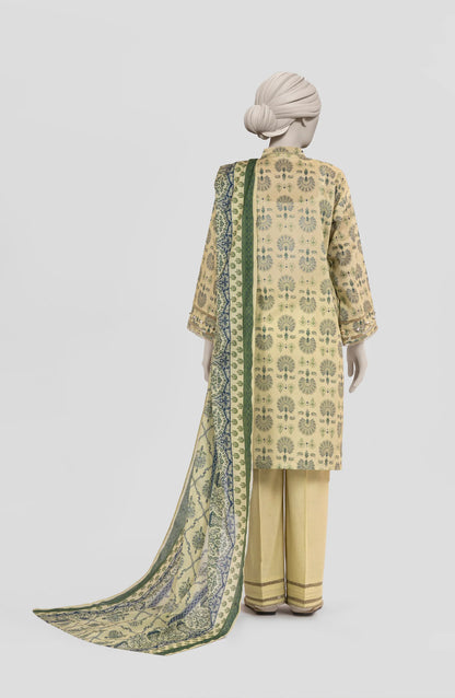 Mtj 3 PIECE PRINTED LAWN SUIT- Beige (UNSTITCHED)