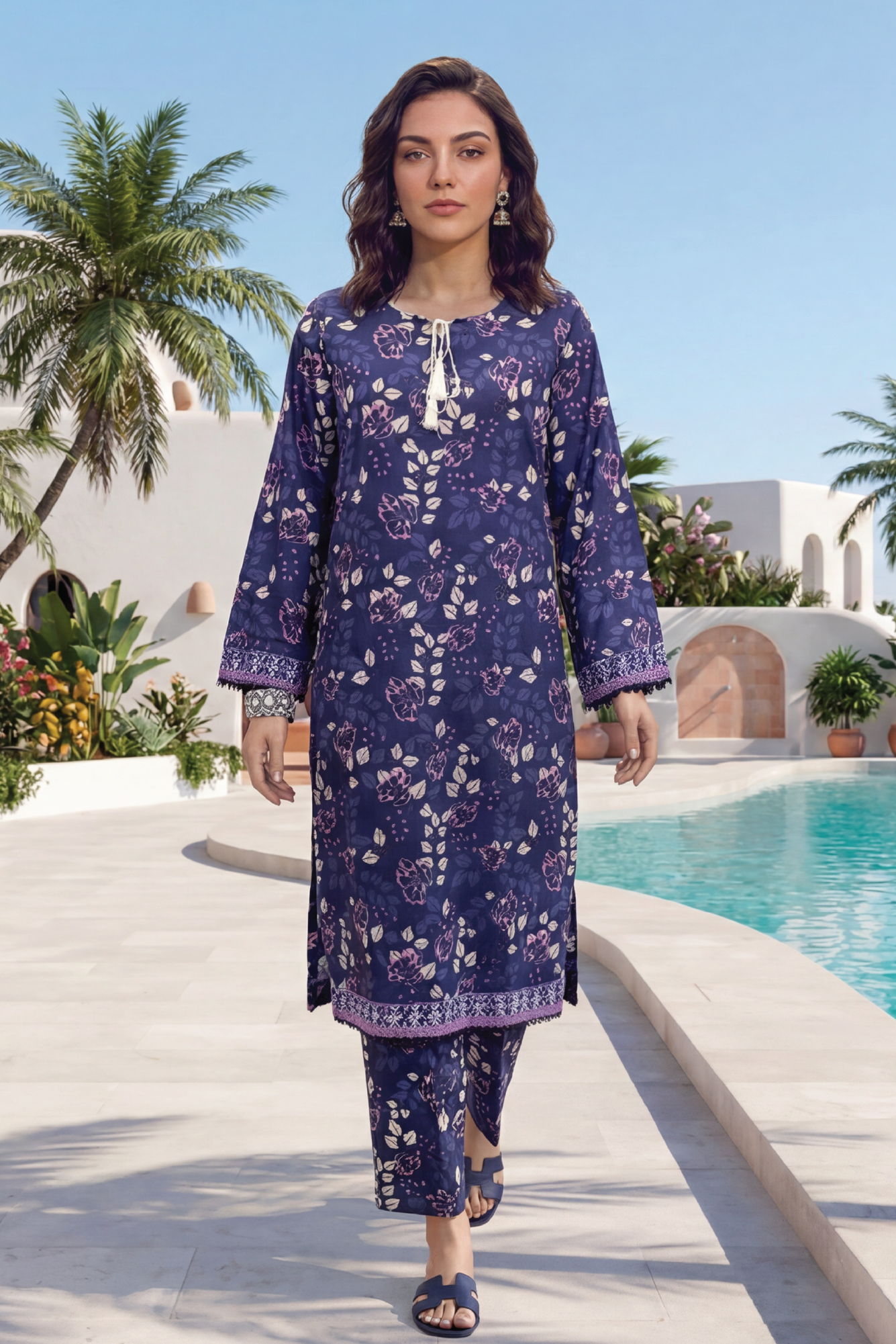 Blue - Elaya 2pc Unstitched Lawn Suit