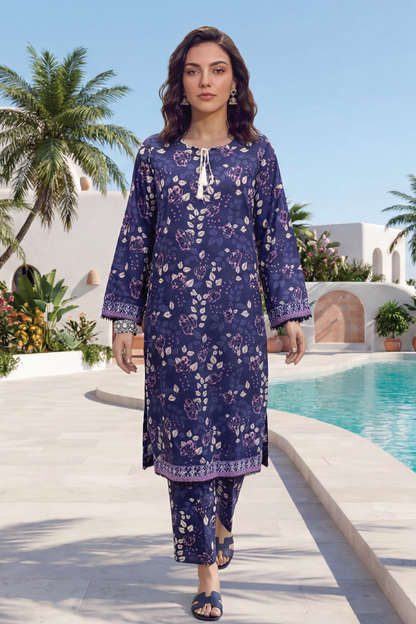 Blue - Elaya 2pc Unstitched Lawn Suit
