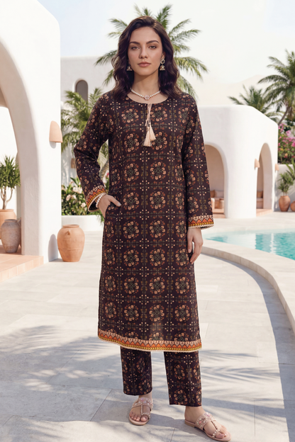 Dark-Brown - Elaya 2pc Unstitched Lawn Suit