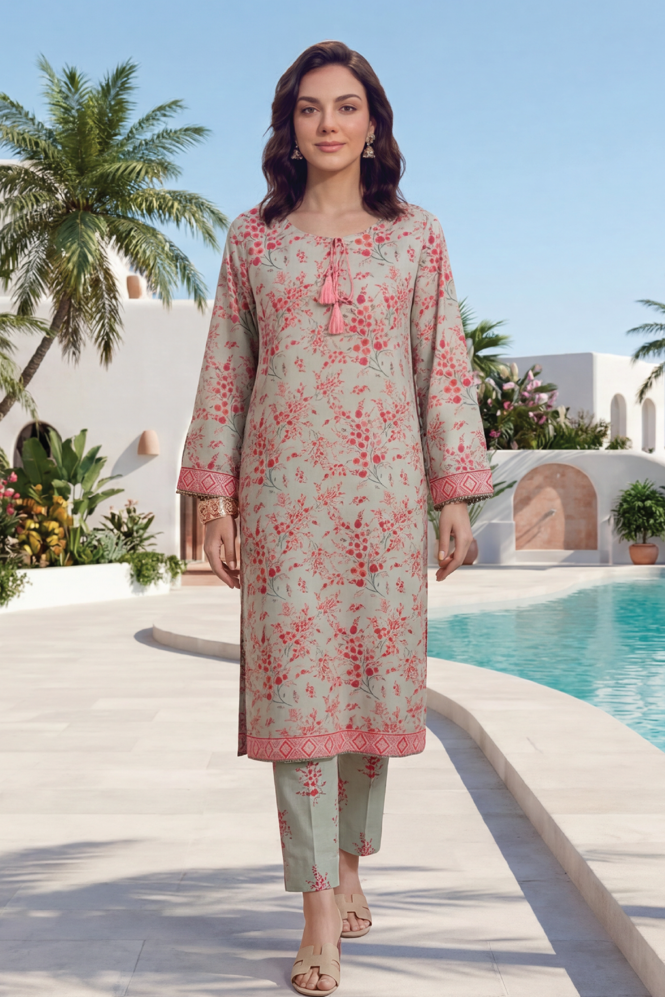 Light-Green - Elaya 2pc Unstitched Lawn Suit