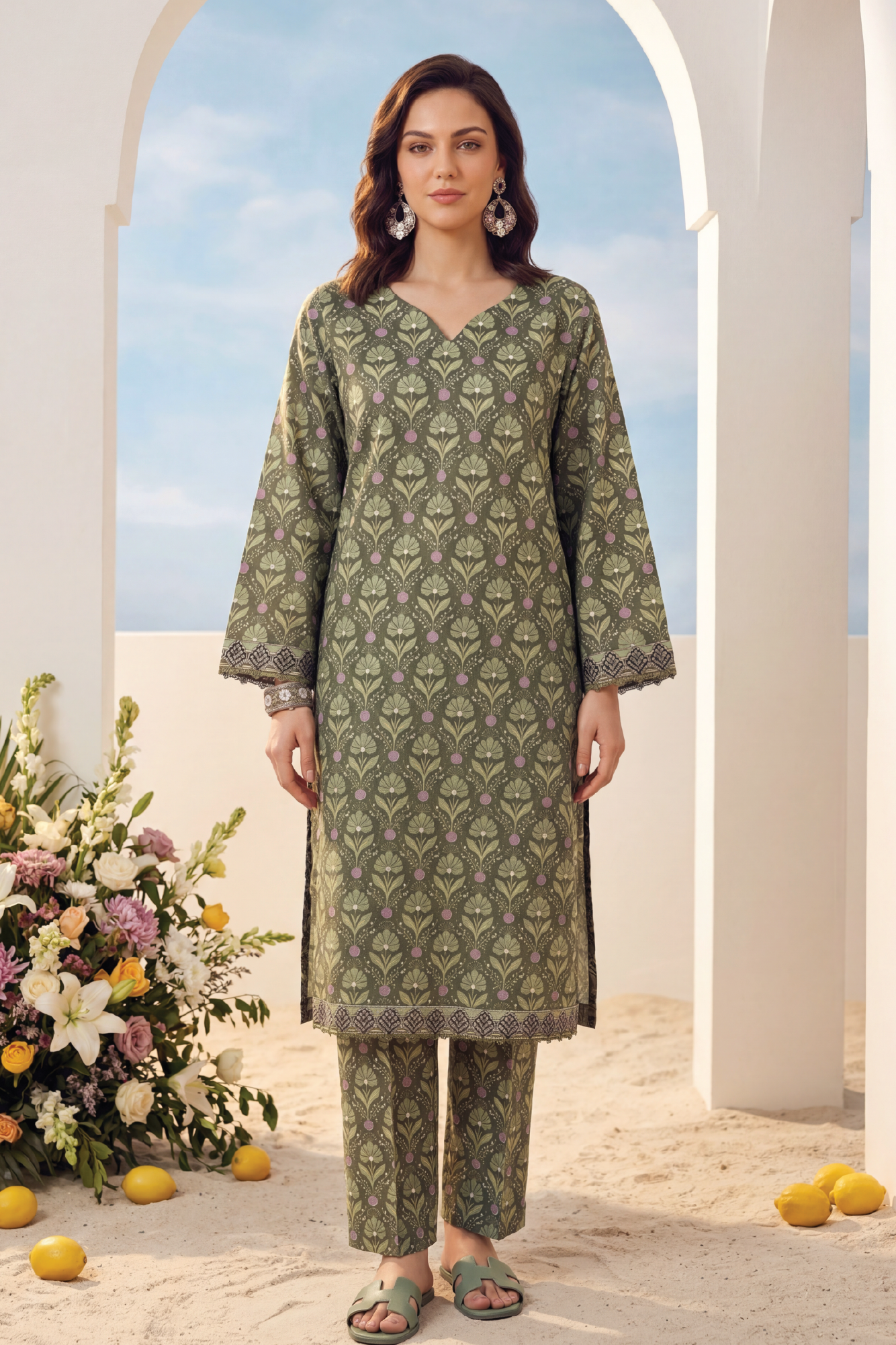 Green - Elaya 2pc Unstitched Lawn Suit