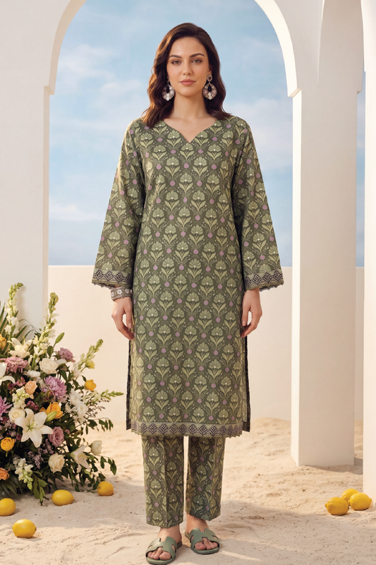 Green - Elaya 2pc Unstitched Lawn Suit