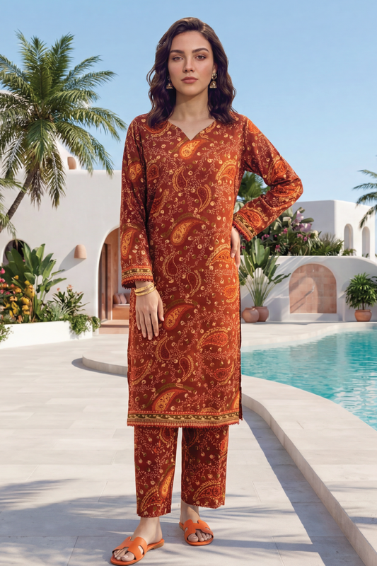 Rust - Elaya 2pc Unstitched Lawn Suit