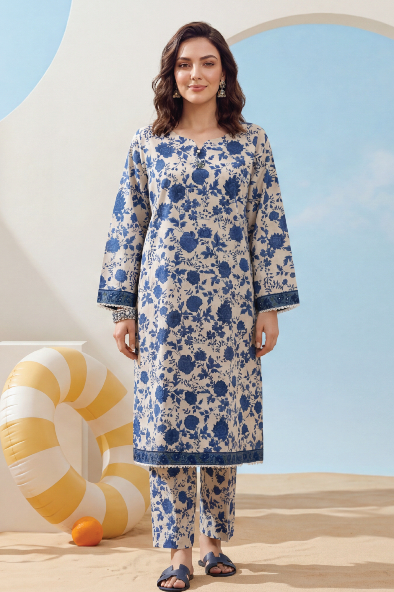 Ash-White - Elaya 2pc Unstitched Lawn Suit