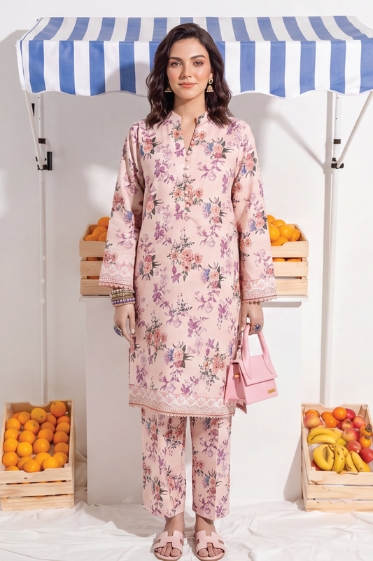 Baby-Pink - Elaya 2pc Unstitched Lawn Suit