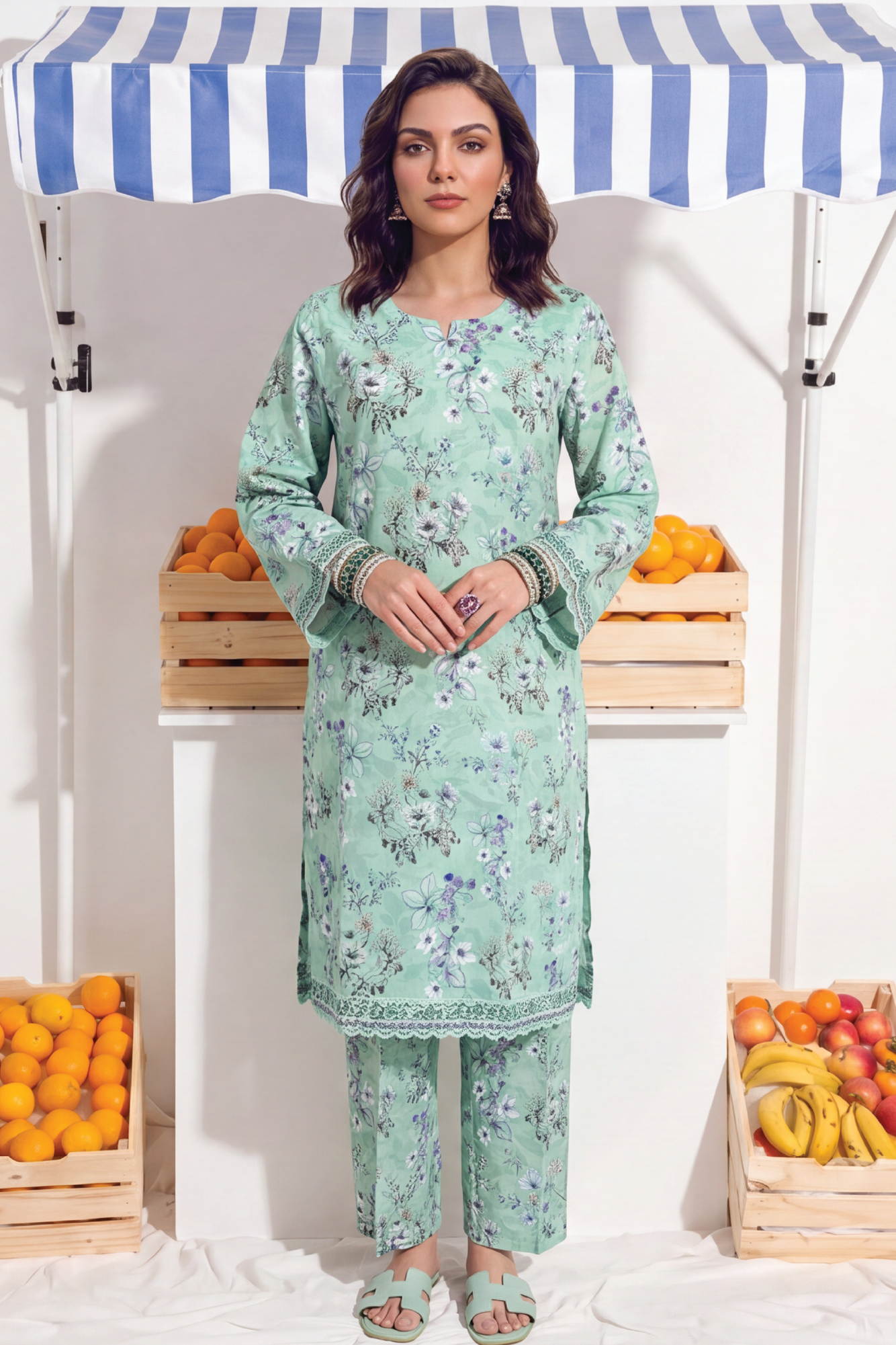 Mint-Green - Elaya 2pc Unstitched Lawn Suit