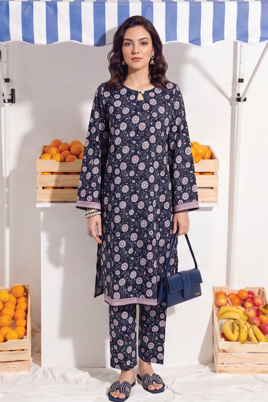 Black - Elaya 2pc Unstitched Lawn Suit