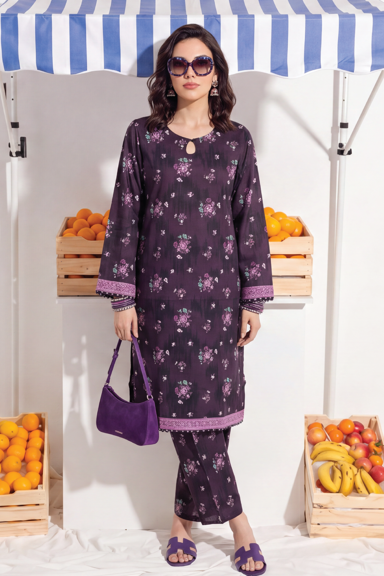 Purple - Elaya 2pc Unstitched Lawn Suit