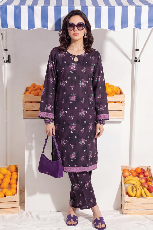 Purple - Elaya 2pc Unstitched Lawn Suit