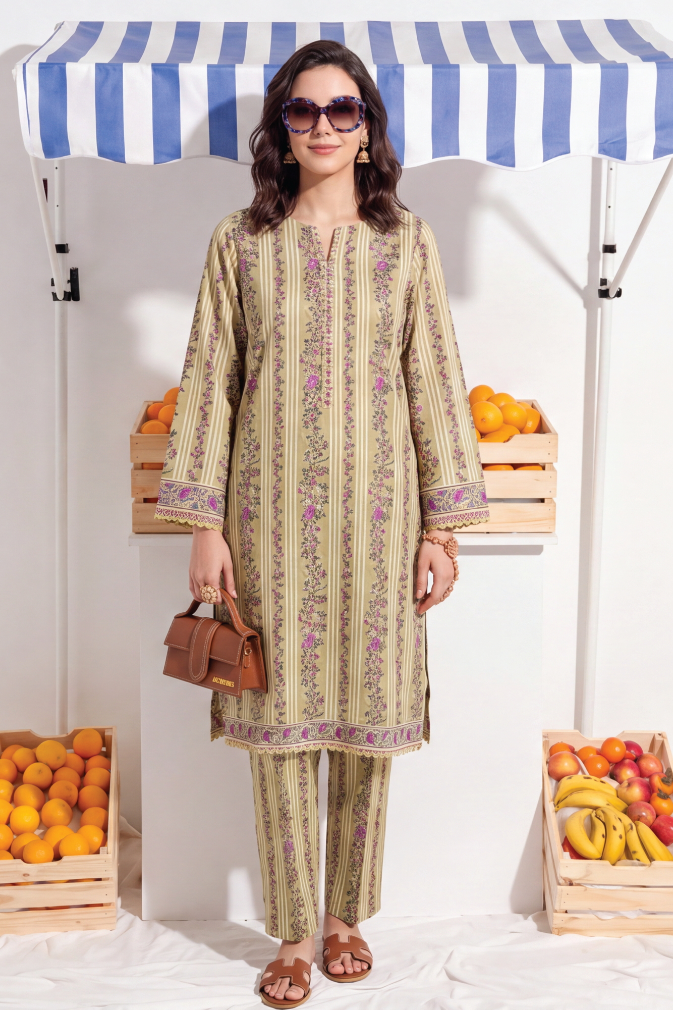 Light-Beige - Elaya 2pc Unstitched Lawn Suit