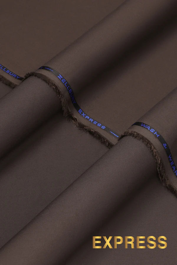 Close-up texture and weave of Brown Zellbury Mens Wash and Wear 100% premium fine quality fabric.