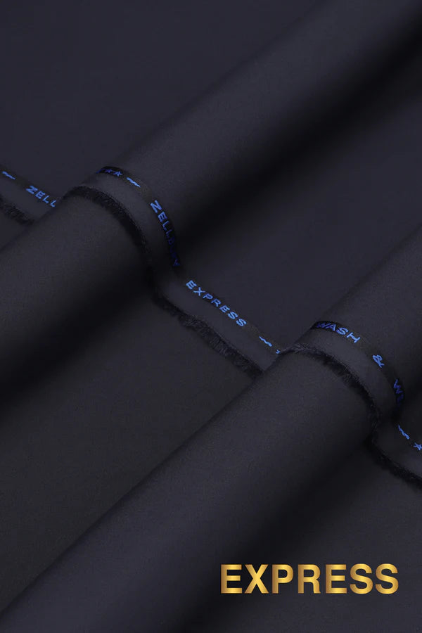 Close-up texture and weave of Navy Blue Zellbury Mens Wash and Wear 100% premium fine quality fabric.