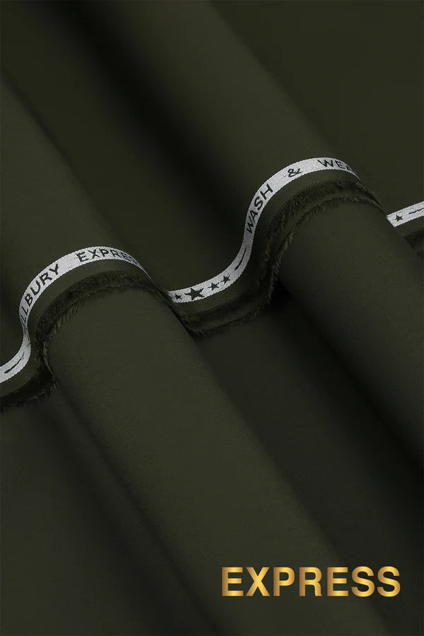 Close-up texture and weave of Dark Green Zellbury Mens Wash and Wear 100% premium fine quality fabric.