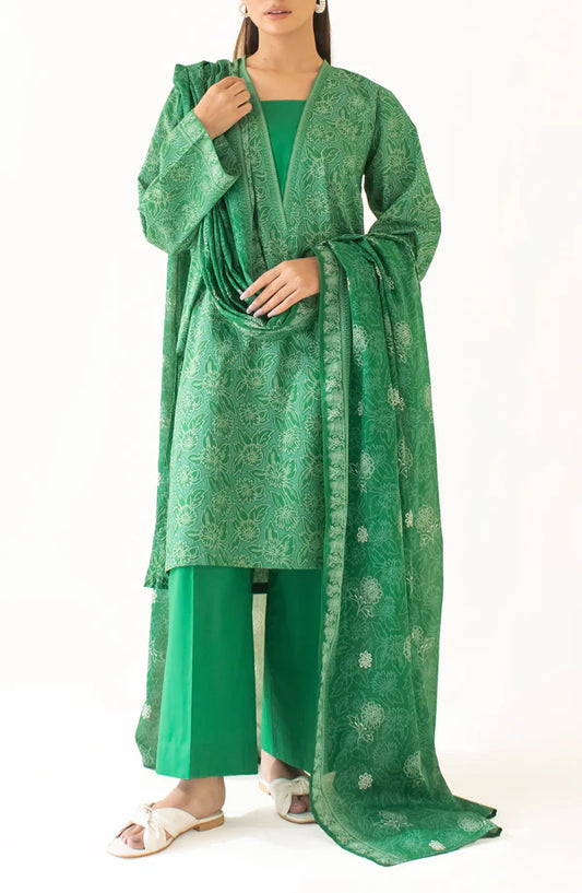Orient 3 PIECE PRINTED LAWN SUIT- Green (UNSTITCHED)