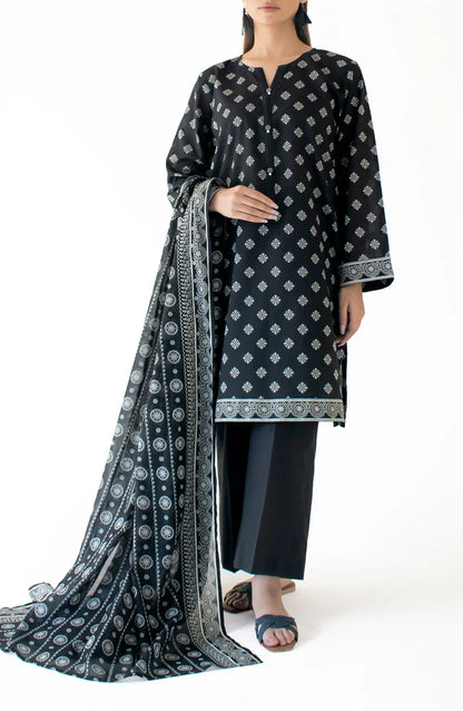 Orient 3 PIECE PRINTED LAWN SUIT- Black (UNSTITCHED)