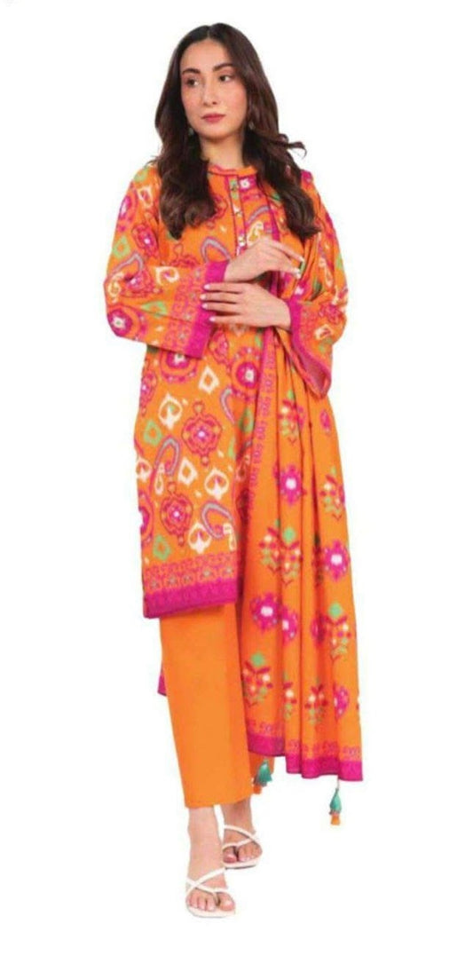 Orange | Alkaram 2pc Unstitched Lawn Suit
