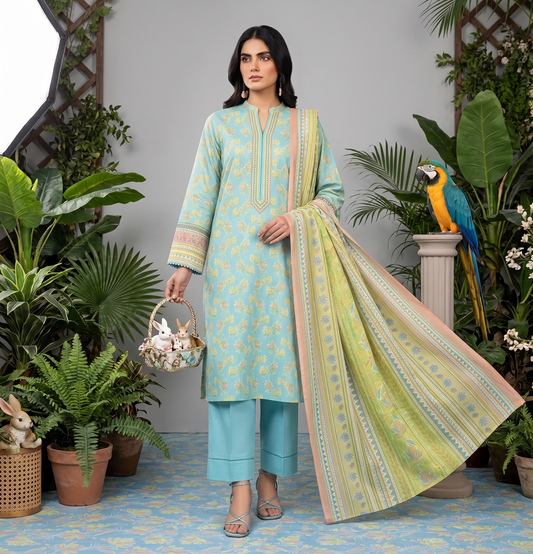 Sky Blue | Khaadi 3pc Unstitched Lawn Suit