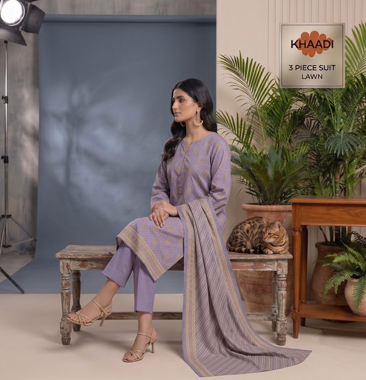 Light Purple | Khaadi 3pc Unstitched Lawn Suit