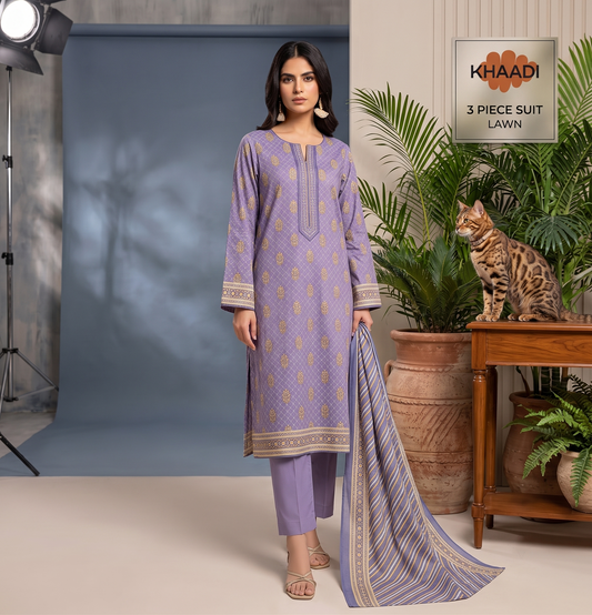 Light Purple | Khaadi 3pc Unstitched Lawn Suit
