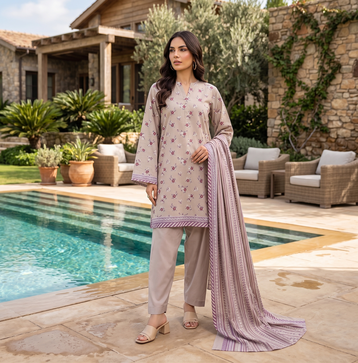 Grey | Khaadi 3pc Unstitched Lawn Suit