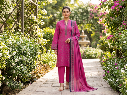 Pink | Khaadi 3pc Unstitched Lawn Suit