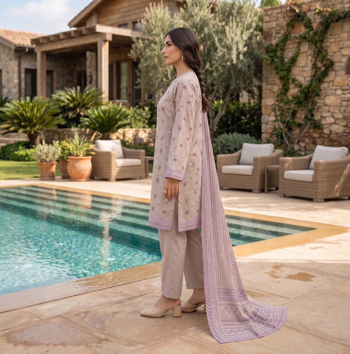 Grey | Khaadi 3pc Unstitched Lawn Suit