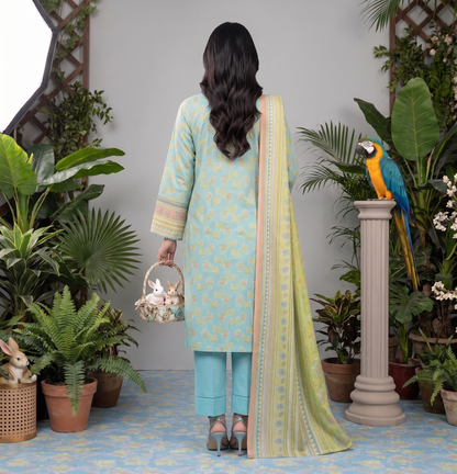Sky Blue | Khaadi 3pc Unstitched Lawn Suit