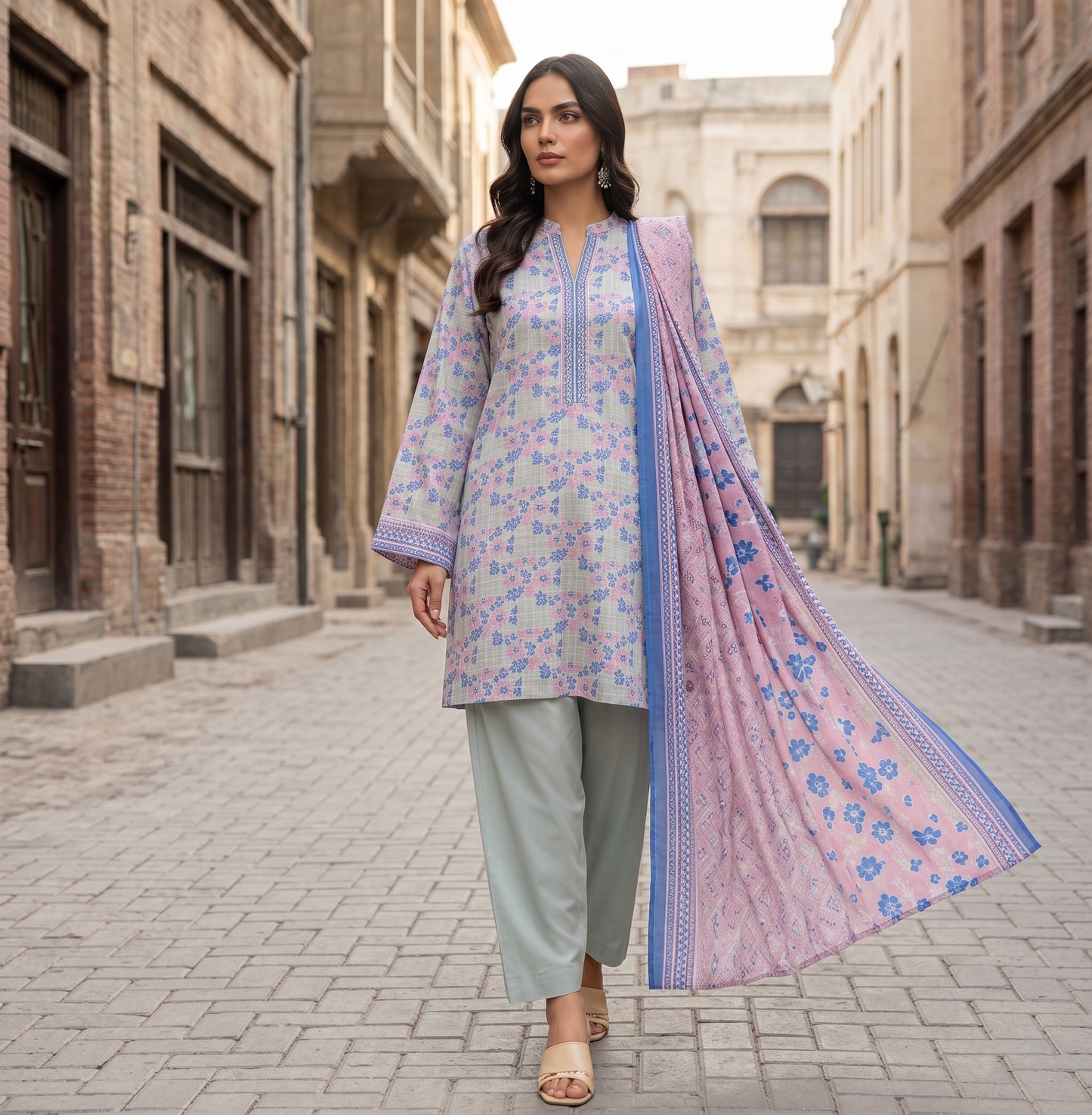 Ice Blue | Khaadi 3pc Unstitched Lawn Suit