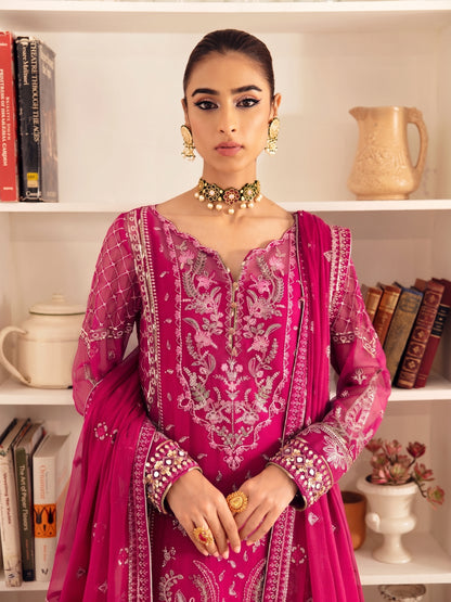 shot of the Gulaal Embroidered Chiffon Shocking Pink replica
