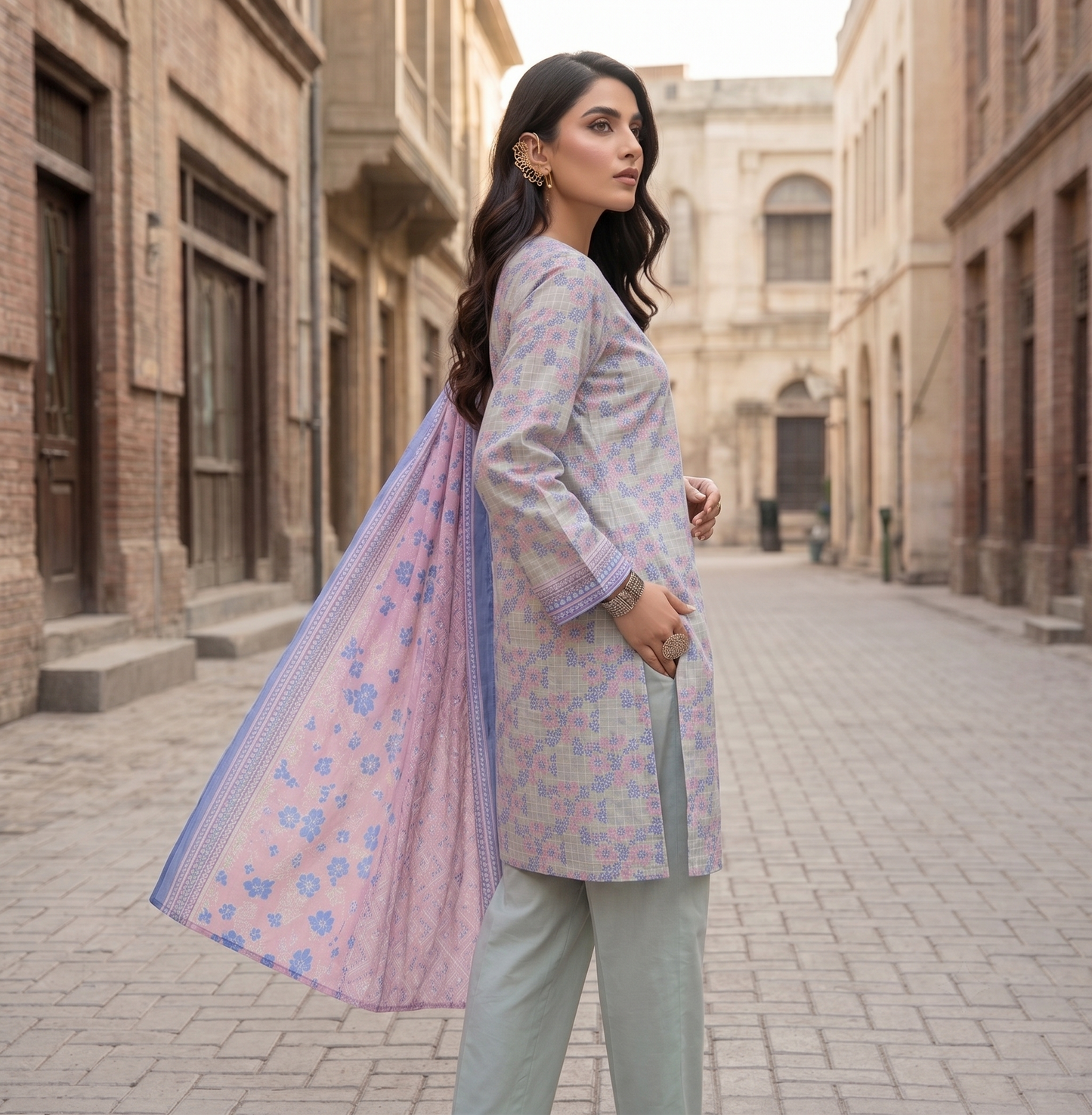 Ice Blue | Khaadi 3pc Unstitched Lawn Suit