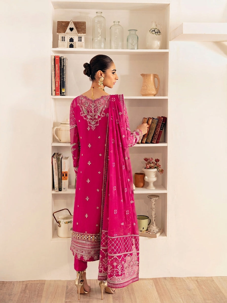 shot of the Gulaal Embroidered Chiffon Shocking Pink replica