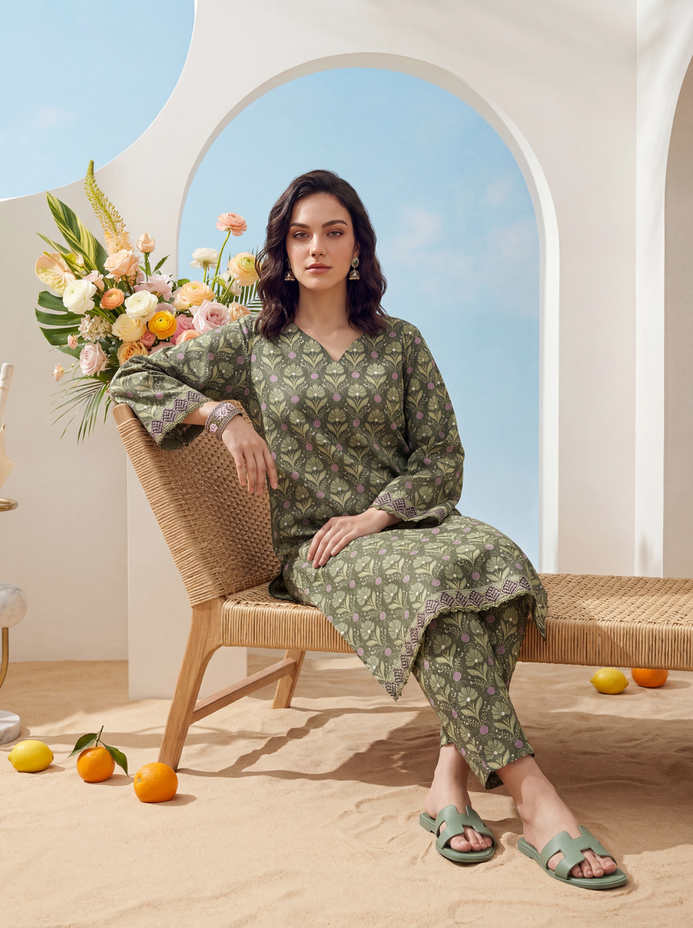 Green - Elaya 2pc Unstitched Lawn Suit