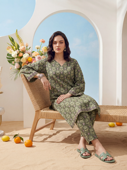 Green - Elaya 2pc Unstitched Lawn Suit