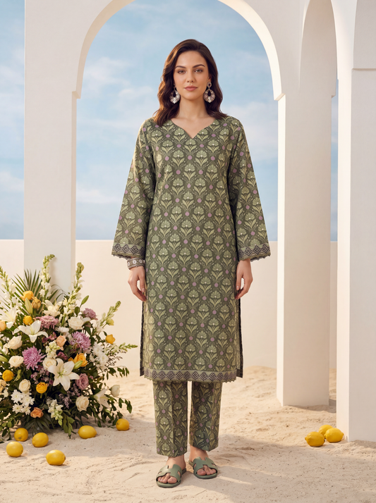 Green - Elaya 2pc Unstitched Lawn Suit