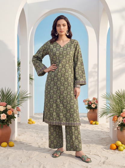 Green - Elaya 2pc Unstitched Lawn Suit