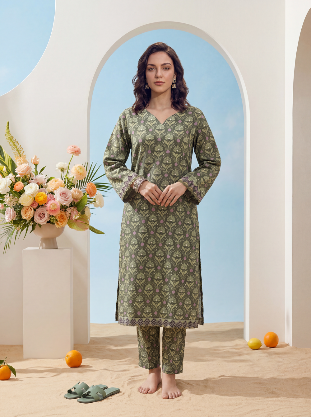 Green - Elaya 2pc Unstitched Lawn Suit