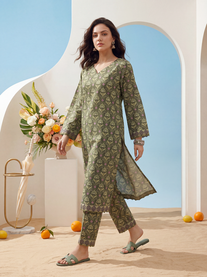 Green - Elaya 2pc Unstitched Lawn Suit