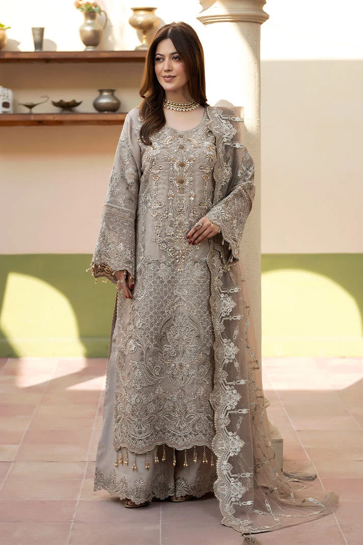 shot of the Imrozia Narmeen Organza Slate Grey replica