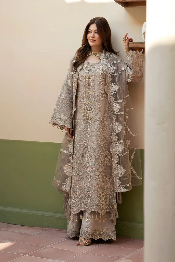 shot of the Imrozia Narmeen Organza Slate Grey replica