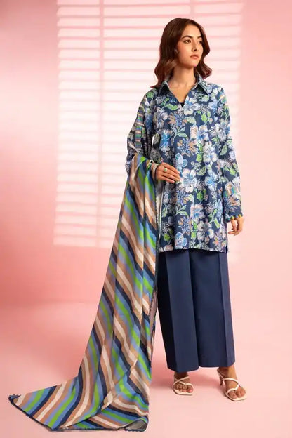 Blue - Alkaram 3pc Unstitched Lawn Suit