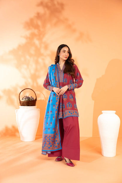 Red - Alkaram 3pc Unstitched Lawn Suit