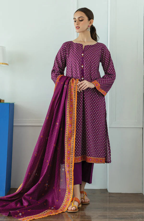 Orient 3 PIECE PRINTED LAWN SUIT- Purple (UNSTITCHED)