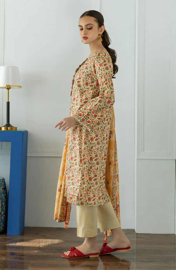 Orient 3 PIECE PRINTED LAWN SUIT- Beige (UNSTITCHED)