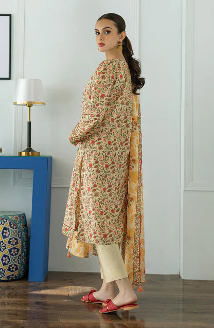 Orient 3 PIECE PRINTED LAWN SUIT- Beige (UNSTITCHED)