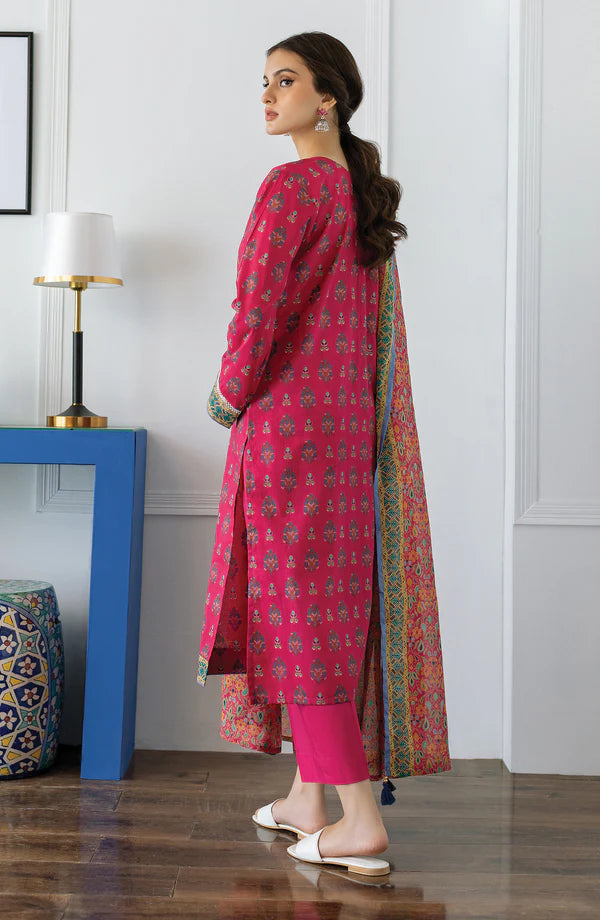Orient 3 PIECE PRINTED LAWN SUIT- Magenta (UNSTITCHED)