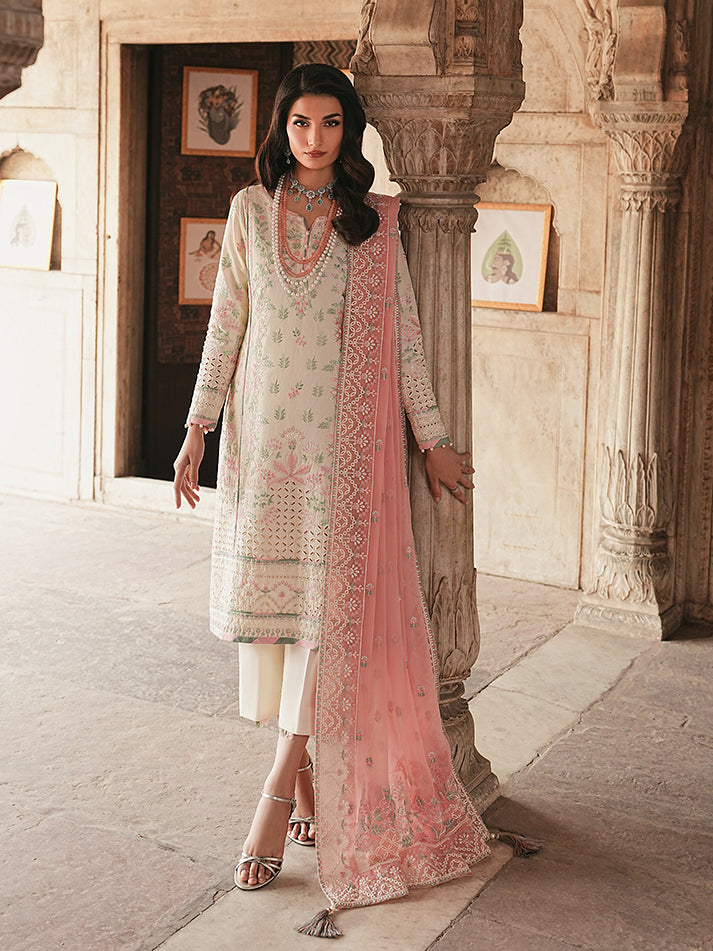 Noirea Embroidered Chiffon - Cream 3pc Formal (Replica)
