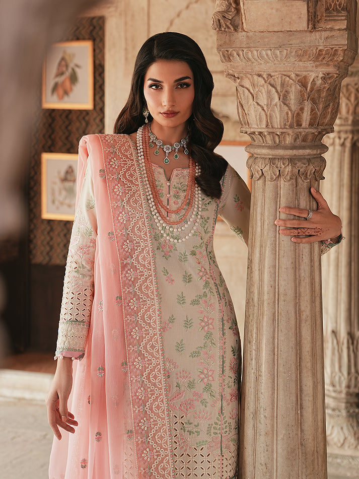 Noirea Embroidered Chiffon - Cream 3pc Formal (Replica)