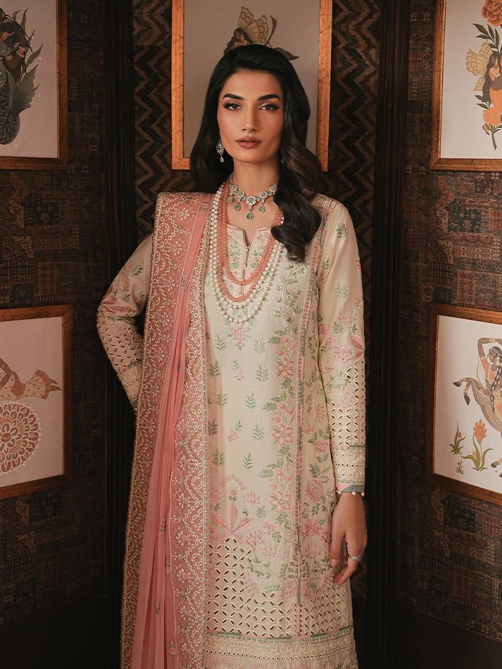 Noirea Embroidered Chiffon - Cream 3pc Formal (Replica)